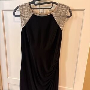 Xscape Black Evening Gown with Silver Beaded Yoke